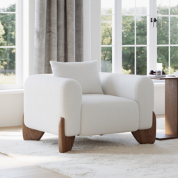 Curva Modern Boucle Accent Chair with Wood Frame Lounge Armchair for Living Room - thumbnail 2