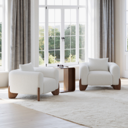 Curva Modern Boucle Accent Chair with Wood Frame Lounge Armchair for Living Room - thumbnail 3