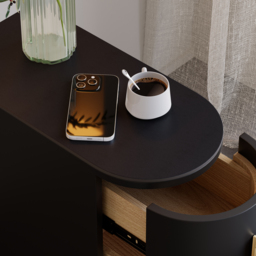 Modern Black Narrow 3 Drawer Bedside Table Sintered Stone Top Bedside Table - thumbnail 8