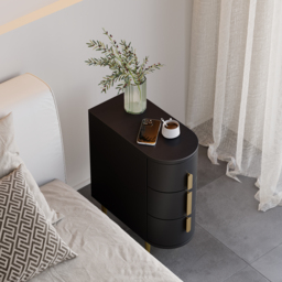 Modern Black Narrow 3 Drawer Bedside Table Sintered Stone Top Bedside Table - thumbnail 3