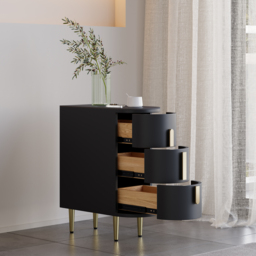 Modern Black Narrow 3 Drawer Bedside Table Sintered Stone Top Bedside Table - thumbnail 4