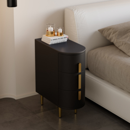 Modern Black Narrow 3 Drawer Bedside Table Sintered Stone Top Bedside Table - thumbnail 2