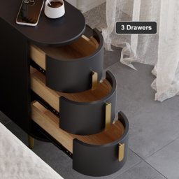 Modern Black Narrow 3 Drawer Bedside Table Sintered Stone Top Bedside Table - thumbnail 9