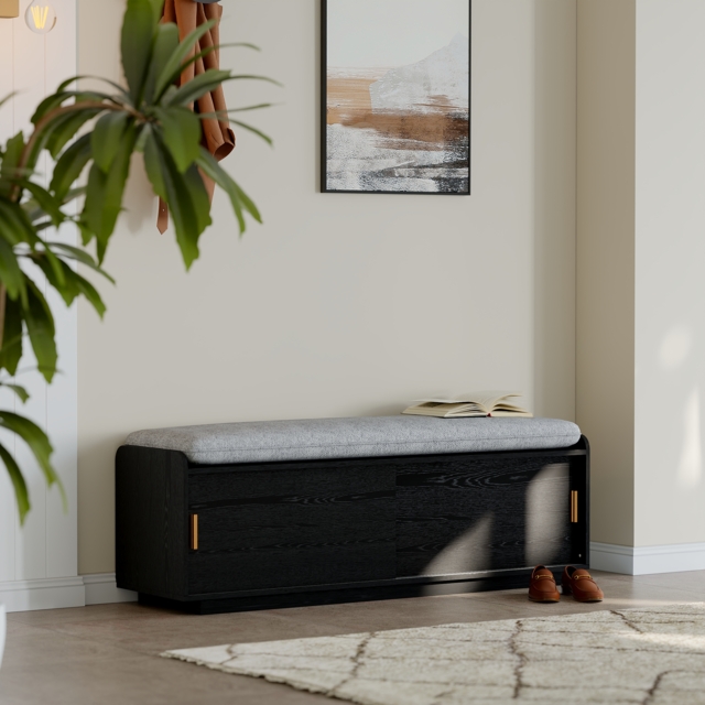 2 Doors Shoe Storage Entryway Bench Black Shoe Rack (135 cm) - image 1