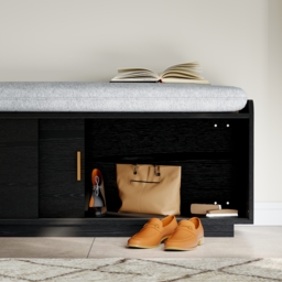 2 Doors Shoe Storage Entryway Bench Black Shoe Rack (135 cm) - thumbnail 4