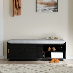 2 Doors Shoe Storage Entryway Bench Black Shoe Rack (135 cm) - thumbnail 3