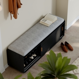2 Doors Shoe Storage Entryway Bench Black Shoe Rack (135 cm) - thumbnail 2