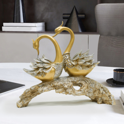 360mm Gold Modern Simulation Couple Swan Sculpture Art Ornament Home Table Statue Decor - thumbnail 3