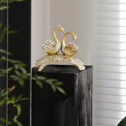 360mm Gold Modern Simulation Couple Swan Sculpture Art Ornament Home Table Statue Decor - thumbnail 5