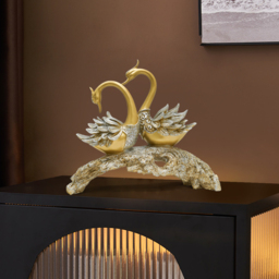 360mm Gold Modern Simulation Couple Swan Sculpture Art Ornament Home Table Statue Decor - thumbnail 4