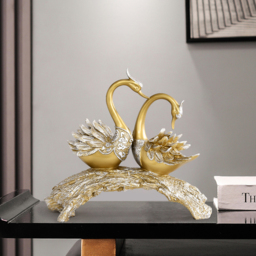 360mm Gold Modern Simulation Couple Swan Sculpture Art Ornament Home Table Statue Decor - thumbnail 2