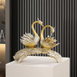 360mm Gold Modern Simulation Couple Swan Sculpture Art Ornament Home Table Statue Decor - thumbnail 1