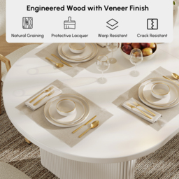 200 cm - 240 cm Oval Dining Table Extendable Butterfly Leaf for 8 Fluve White Kitchen Table for Small Spaces - thumbnail 7