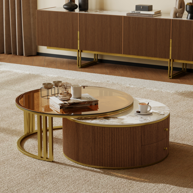 Grovyn Round Nesting Coffee Table Set with Sintered Stone Top(70 - 80 cm) - image 1