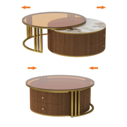 Grovyn Round Nesting Coffee Table Set with Sintered Stone Top(70 - 80 cm) - thumbnail 6