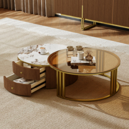 Grovyn Round Nesting Coffee Table Set with Sintered Stone Top(70 - 80 cm) - thumbnail 7