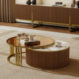 Grovyn Round Nesting Coffee Table Set with Sintered Stone Top(70 - 80 cm)