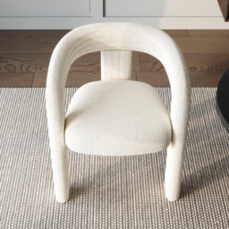 Off White Boucle Dining Room Chair Modern Channel Back C-Shaped Dining Chair 6-Pieces - thumbnail 9