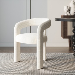 Off White Boucle Dining Room Chair Modern Channel Back C-Shaped Dining Chair 6-Pieces - thumbnail 2