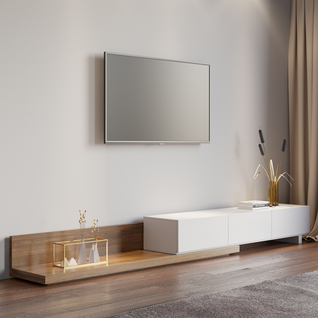 Extendable Floor White & Walnut TV Stand with 3 Drawers (1800 mm - 3048 mm) - image 1