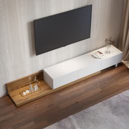 Extendable Floor White & Walnut TV Stand with 3 Drawers (1800 mm - 3048 mm) - thumbnail 3