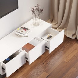 Extendable Floor White & Walnut TV Stand with 3 Drawers (1800 mm - 3048 mm) - thumbnail 6