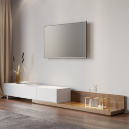 Extendable Floor White & Walnut TV Stand with 3 Drawers (1800 mm - 3048 mm) - thumbnail 5