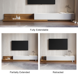 Extendable Floor White & Walnut TV Stand with 3 Drawers (1800 mm - 3048 mm) - thumbnail 8