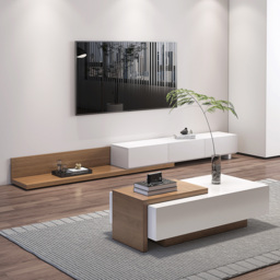 Extendable Floor White & Walnut TV Stand with 3 Drawers (1800 mm - 3048 mm) - thumbnail 4