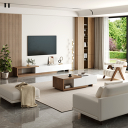 Quoint 175 cm Modern White & Walnut Coffee Table Retracted & Extendable with 2-Drawer - thumbnail 5