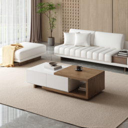 Quoint 175 cm Modern White & Walnut Coffee Table Retracted & Extendable with 2-Drawer - thumbnail 6