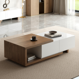 Quoint 175 cm Modern White & Walnut Coffee Table Retracted & Extendable with 2-Drawer - thumbnail 2