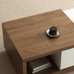Quoint 175 cm Modern White & Walnut Coffee Table Retracted & Extendable with 2-Drawer - thumbnail 7