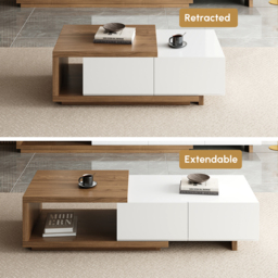 Quoint 175 cm Modern White & Walnut Coffee Table Retracted & Extendable with 2-Drawer - thumbnail 8