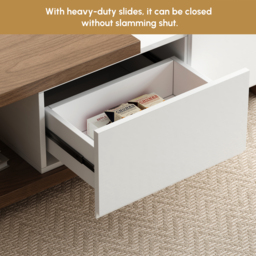 Quoint 175 cm Modern White & Walnut Coffee Table Retracted & Extendable with 2-Drawer - thumbnail 9