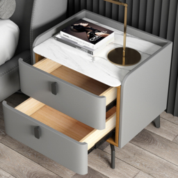 Gray Modern Luxury 2 Drawers Bedroom Nightstand Set of 2 Sintered Stone Bedside Table - thumbnail 4