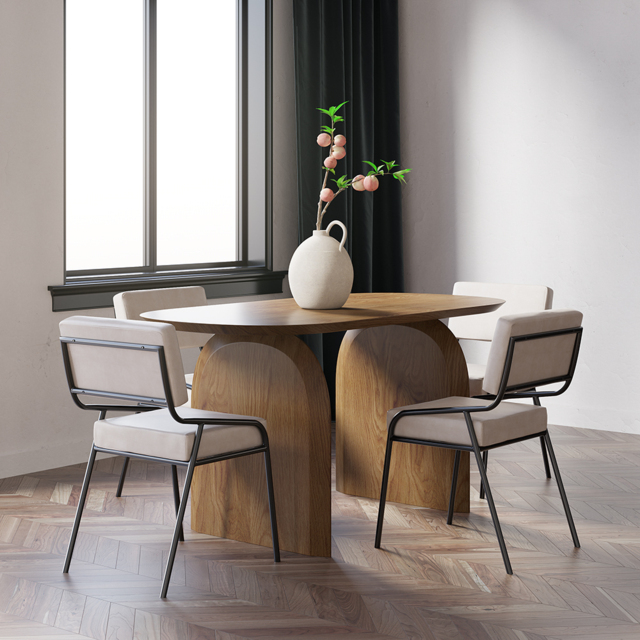 1500mm Oval Dining Table Solid Wood for 4 People Japandi Walnut Dining Room Table - image 1