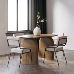 1500mm Oval Dining Table Solid Wood for 4 People Japandi Walnut Dining Room Table - thumbnail 1
