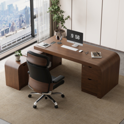 Chicent Walnut L-shaped Modern Computer Desk with Cabinet & Ample Storage Left Hand Office Furniture  (180 cm) - thumbnail 5