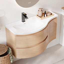 900mm Floating Curved Bathroom Vanity Natural Left Offset Single Sink Bathroom Cabinet - thumbnail 3