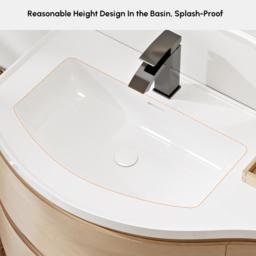 90 cm Floating Curved Bathroom Vanity Natural Left Offset Single Sink Bathroom Cabinet - thumbnail 4