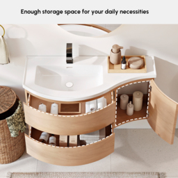900mm Floating Curved Bathroom Vanity Natural Left Offset Single Sink Bathroom Cabinet - thumbnail 9