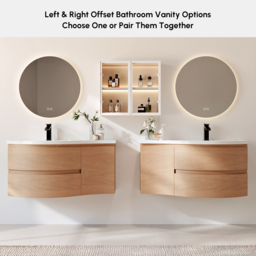 900mm Floating Curved Bathroom Vanity Natural Left Offset Single Sink Bathroom Cabinet - thumbnail 8