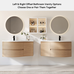 90 cm Floating Curved Bathroom Vanity Natural Left Offset Single Sink Bathroom Cabinet - thumbnail 8