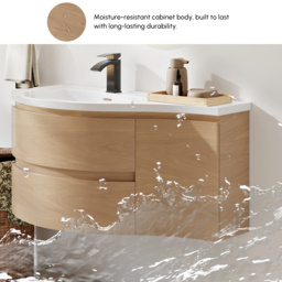 90 cm Floating Curved Bathroom Vanity Natural Left Offset Single Sink Bathroom Cabinet - thumbnail 6