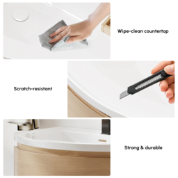 90 cm Floating Curved Bathroom Vanity Natural Left Offset Single Sink Bathroom Cabinet - thumbnail 5