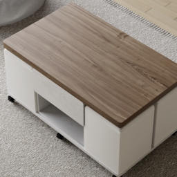 100 cm Lift-Top Foldable Walnutl & White Coffee Table with 4 Stools & Storage - thumbnail 8