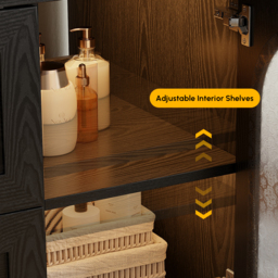 1070mm Arune Black Bathroom Vanity with Arched Glass Doors, Drawers and Light - thumbnail 9