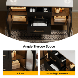 1070mm Arune Black Bathroom Vanity with Arched Glass Doors, Drawers and Light - thumbnail 5