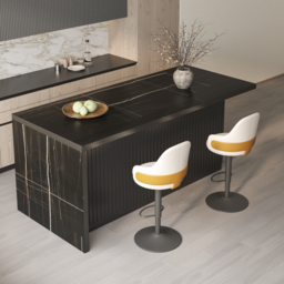 "72"" Black Kitchen Island & 2 Velvet Swivel Bar Stools with Curved Wing Back"